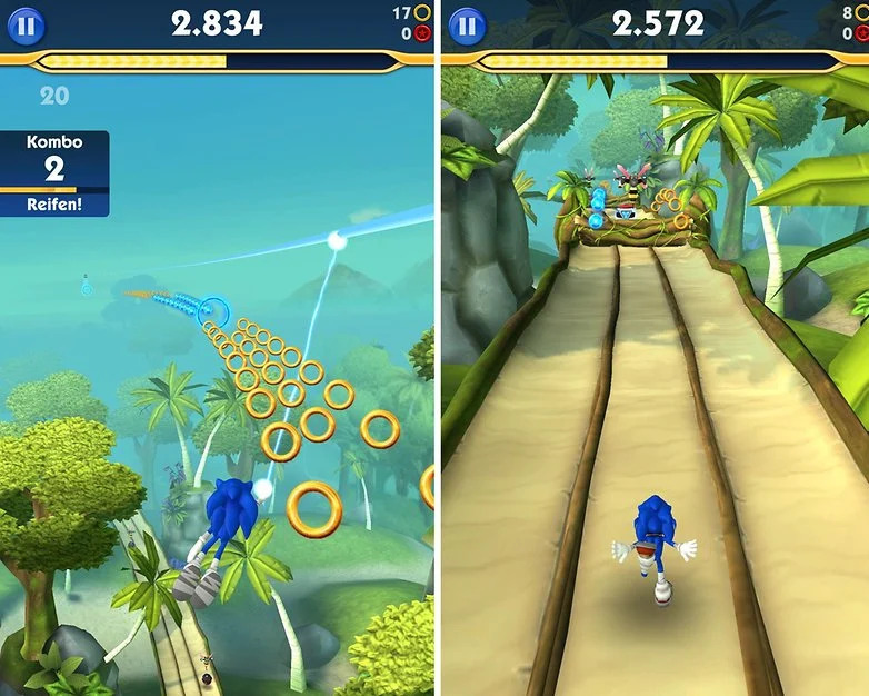 Eindeloze runner Sonic-game op Android.