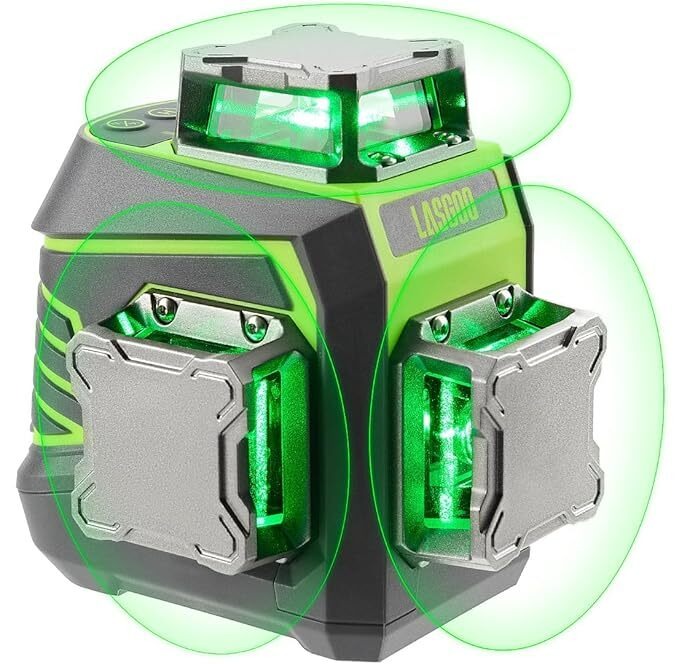 Laserwaterpas 3x360° zelfnivellerend, 3D groene kruislijnlaser voor bouw en ophangen van schilderijen, oplaadbare batterij, afstandsbediening, magnetische roterende standaard inbegrepen - LG-3Dx